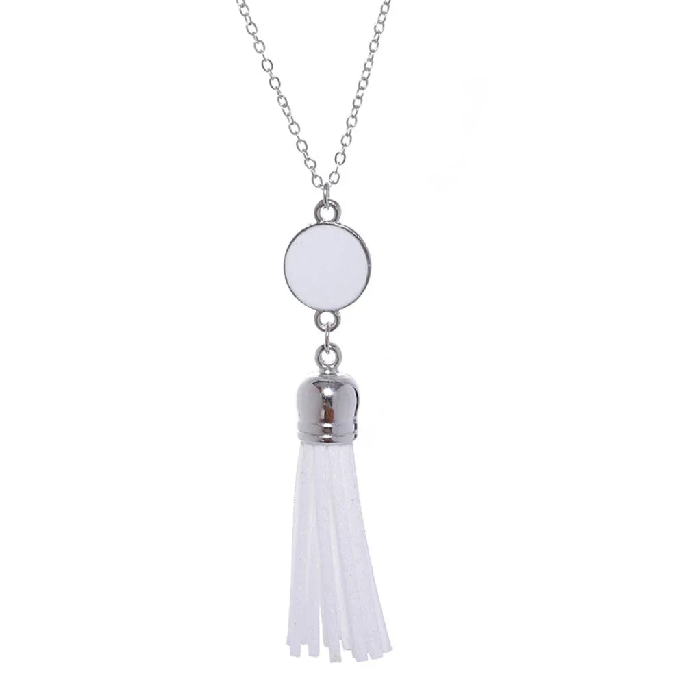 Boho Monogram Acrylic Blank Disc Long Chain Tassel Sweater Necklace
