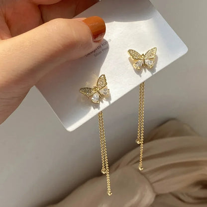 Exquisite Butterfly Long Tassel Rhinestone Earrings