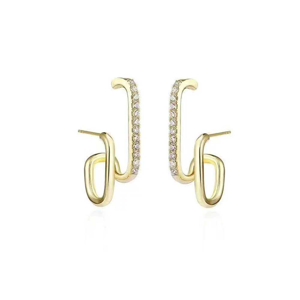 Irregular U-shaped Korean Luxury Crystal Gold Color Earrings