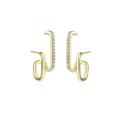 Irregular U-shaped Korean Luxury Crystal Gold Color Earrings
