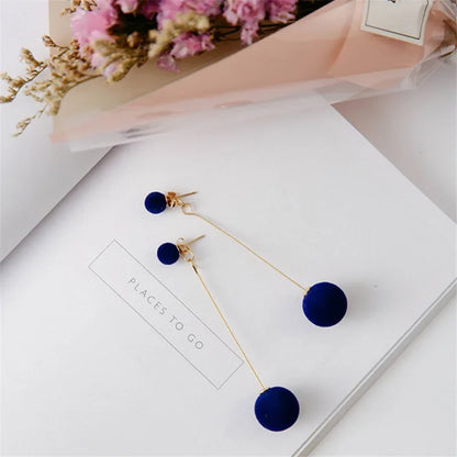 Velvet Red Black Round Tassel Drop Earrings