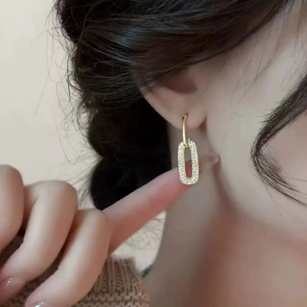 Retro Double Loop Design Drop Earrings