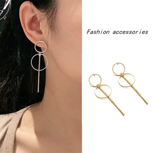 Korean Punk Simple Long Section Tassel Pendant Size Circle Earrings