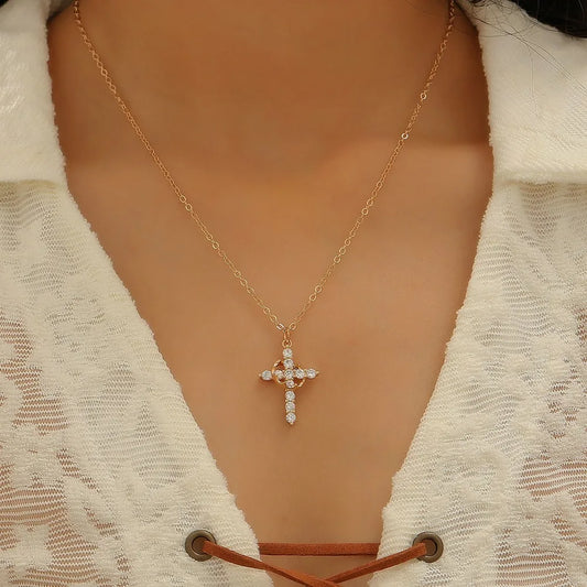 Rotatable Crown Cross Copper Pendant Necklace