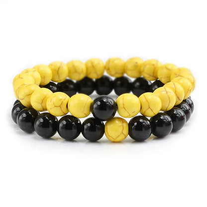 2Pcs/1Set Black White Beaded Natural Stone Couples Bracelet Charm Bracelets