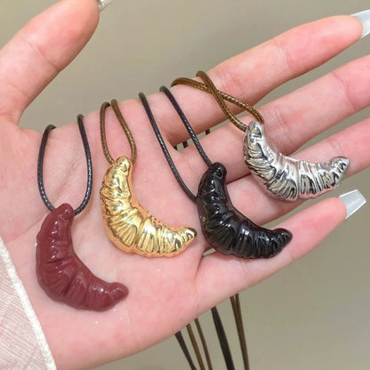 Simple Leather Rope Cow Horn Long Necklace