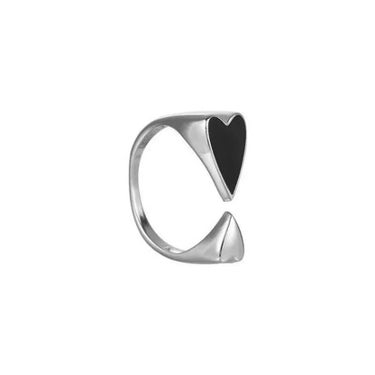 Two-color Black Heart Minimalist Aesthetic Drop Of Oil Open Ring