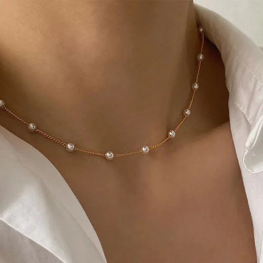 Kpop Pearl lace Gold Color Goth Choker