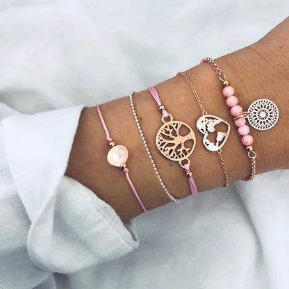 Bohemian Handmade Weave Heart Long Tassel Bracelet Sets