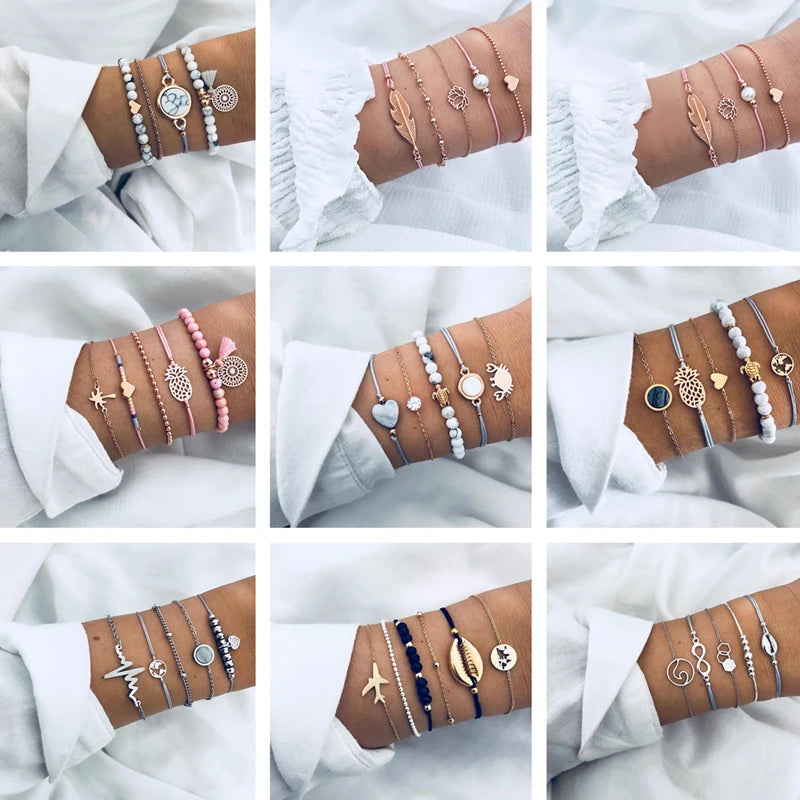 Bohemian Handmade Weave Heart Long Tassel Bracelet Sets