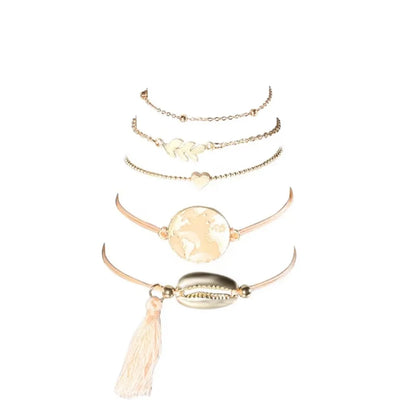 Bohemia Pink Orange Earth Love Shell Fringed Bead Bracelet