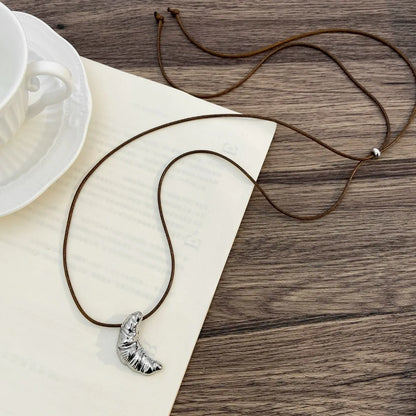Simple Leather Rope Cow Horn Long Necklace