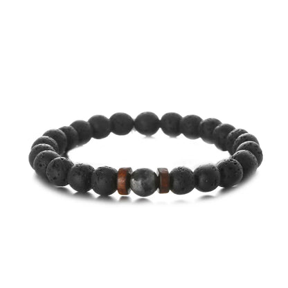 Volcanic Stone Lava Wooden 8mm Beads Wrist Chain Bracelet