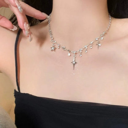 Harajuku Four Pointed Star Tassel Choker Necklace
