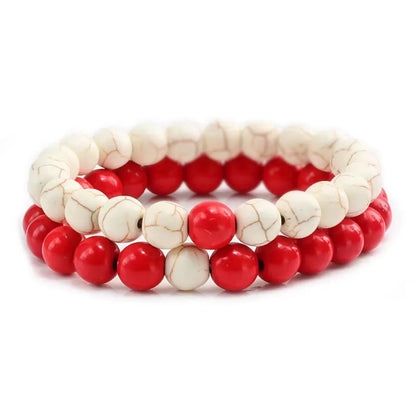 2Pcs/1Set Black White Beaded Natural Stone Couples Bracelet Charm Bracelets