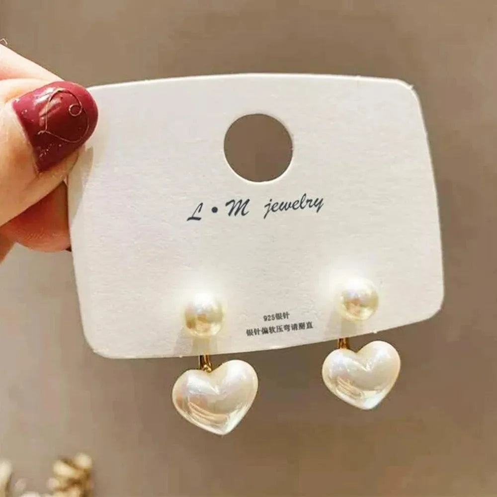 Imitation Pearl Heart Round Stud Earrings