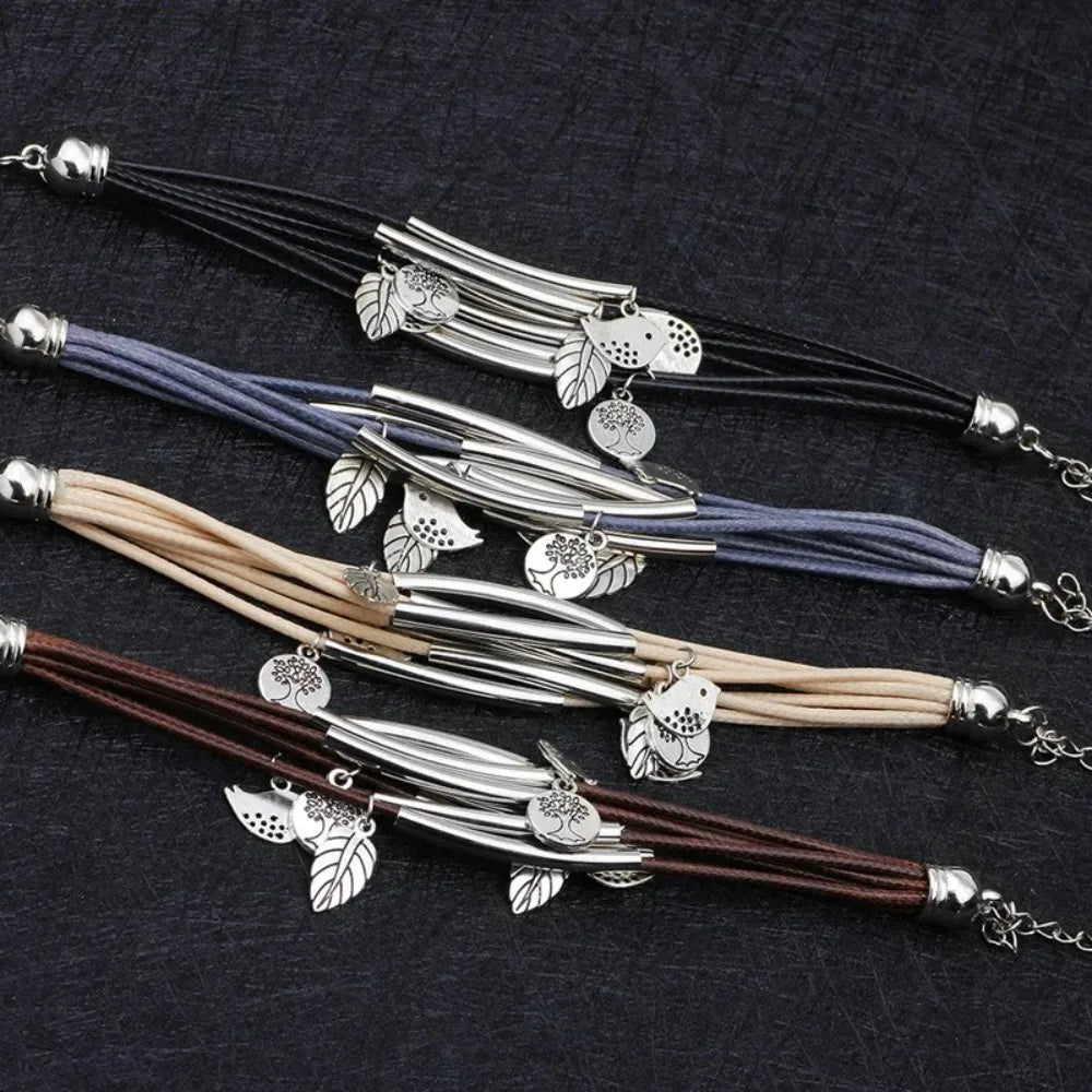 Multilayer Handmade Charm Leaves Bracelets