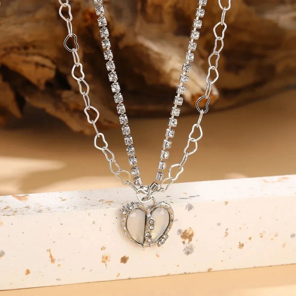Peach Heart Water Drop Pendant Necklace