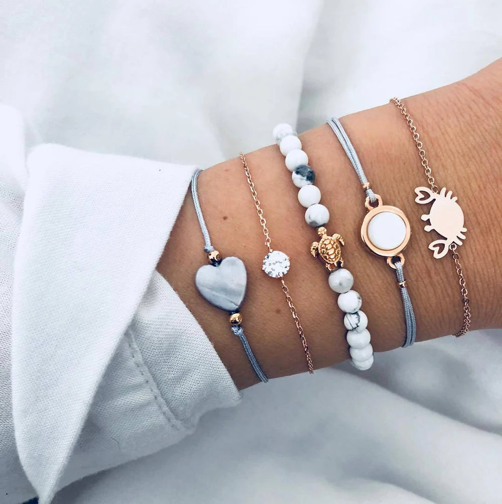 Bohemian Handmade Weave Heart Long Tassel Bracelet Sets