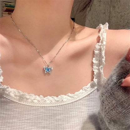 Romantic Blue Crystal Butterfly Necklace