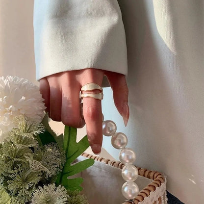 Classic White Enamel Metal Irregular Shape Geometric Open Adjustable Ring