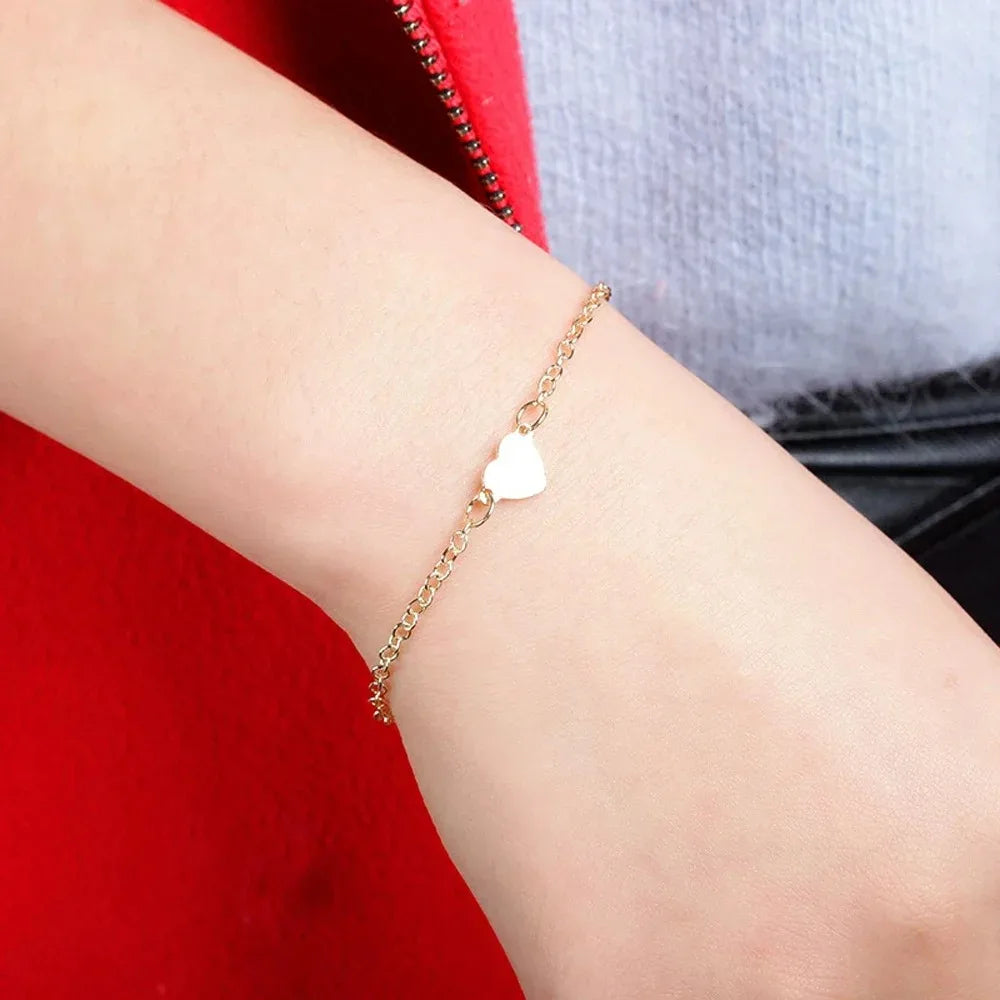 Heart Charm Gold Color Metal Bracelets