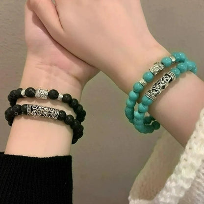 2pcs/Set Black Lava Stone Prayer Beads Buddha Men Bead Bracelet