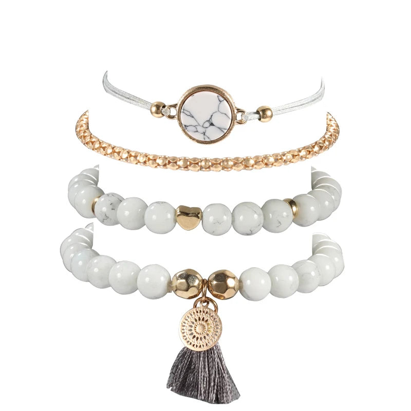 Bohemian Handmade Weave Heart Long Tassel Bracelet Sets