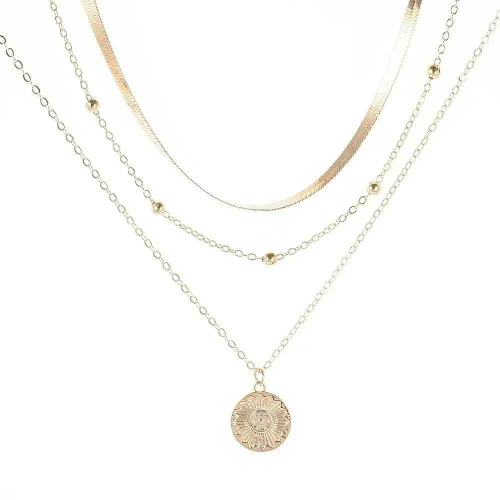 Multi-layer Snake Bone Chain with Round Bead Chain Necklace