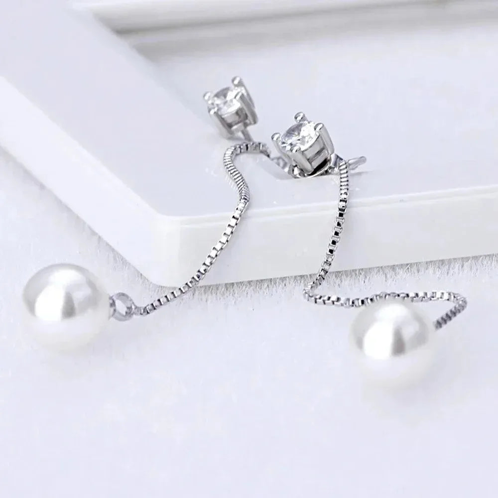 Elegant Silver Color Simulated Pearl Drop Earrings