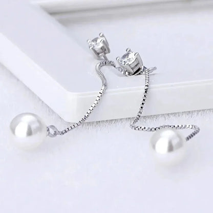 Elegant Silver Color Simulated Pearl Drop Earrings