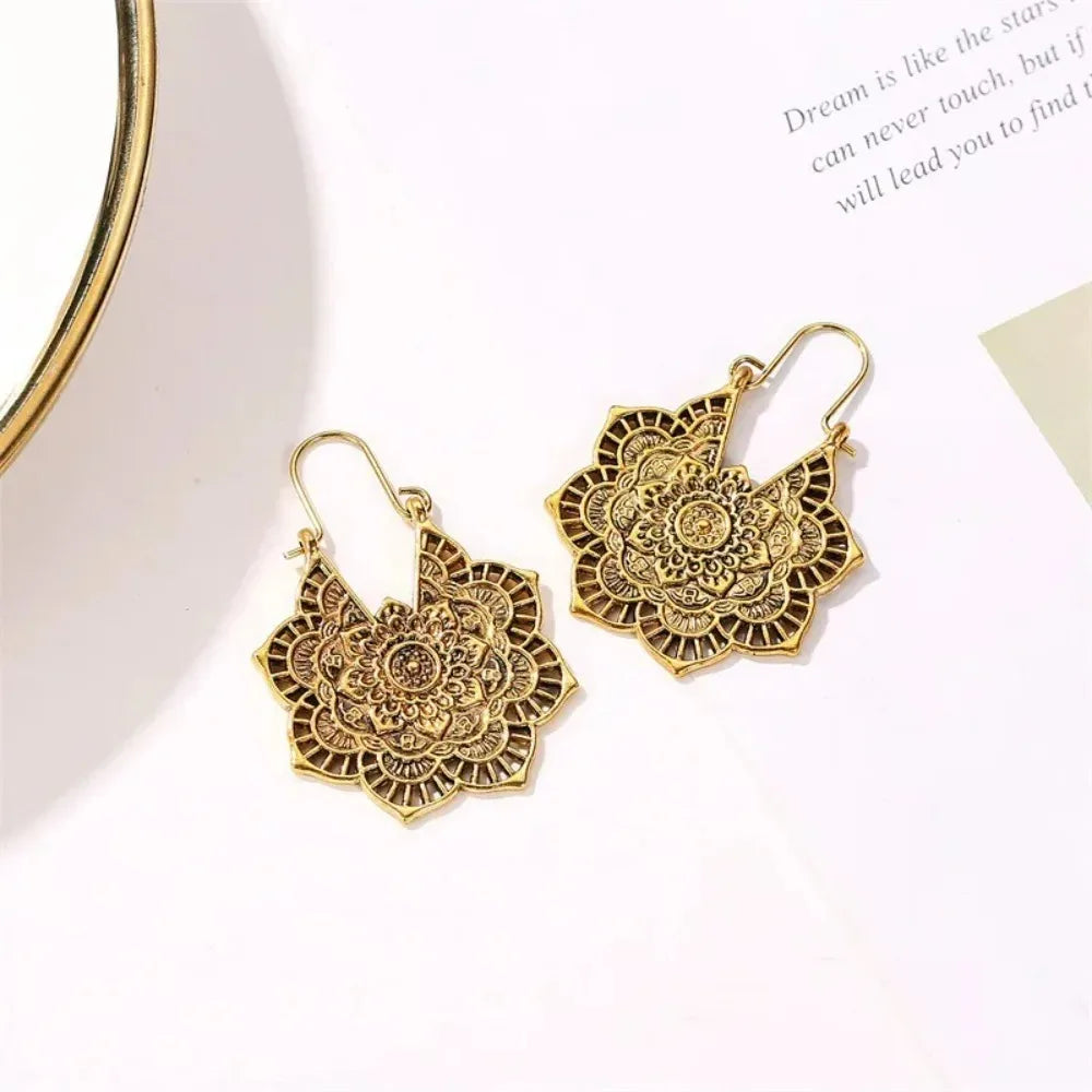 Antique Ethnic Hoop Dangle Mandala Earrings