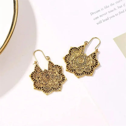 Antique Ethnic Hoop Dangle Mandala Earrings