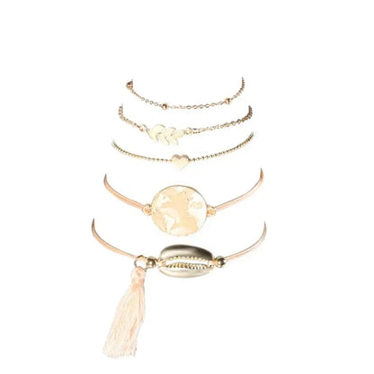 Bohemia Pink Orange Earth Love Shell Fringed Bead Bracelet