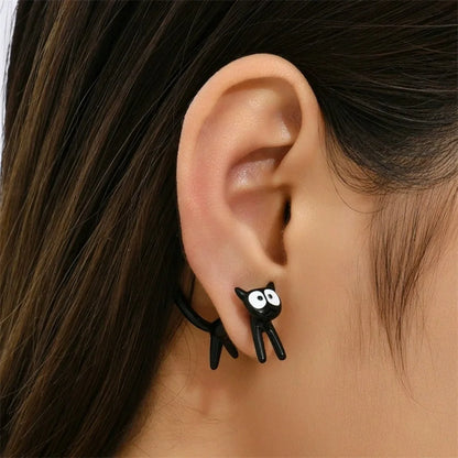Black Color Cat Design Stud Earrings