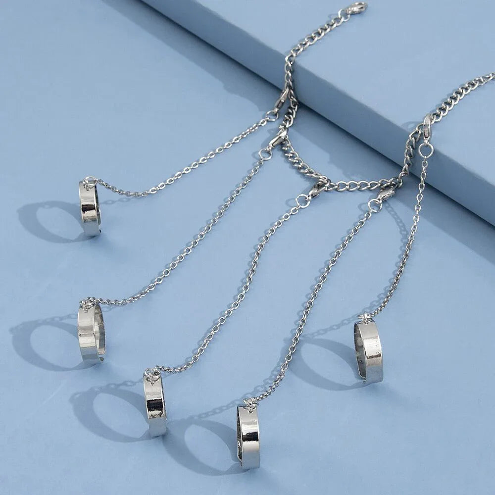 Hip Hop Party Chain Wrist Rings with Open Adjustable Design Set