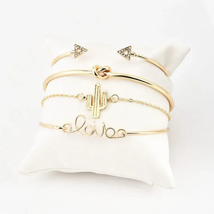 4 Pcs/Set Bohemian Leaves Knot Round Chain Opening Bracelet
