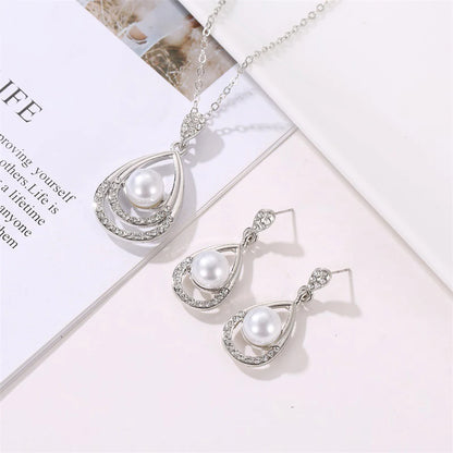 Elegant Simulated Pearl Bridal Necklaces/Earrings Jewelry Set