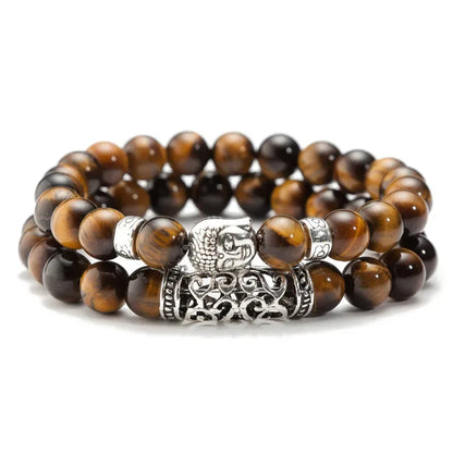 2pcs/Set Black Lava Stone Prayer Beads Buddha Men Bead Bracelet