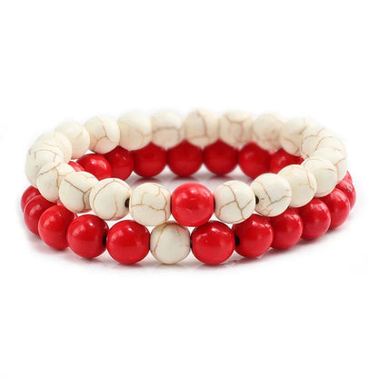 2Pcs/1Set Black White Beaded Natural Stone Couples Bracelet Charm Bracelets
