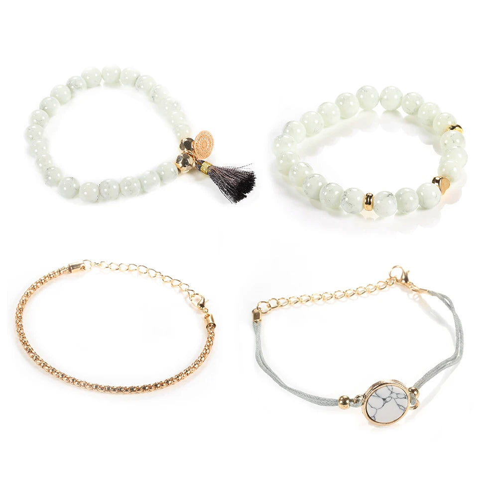 Bohemian Handmade Weave Heart Long Tassel Bracelet Sets