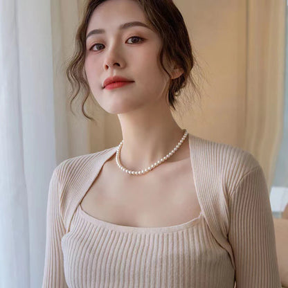 Vintage Elegant Jewelry Simple White Pearl Chain Choker Necklace