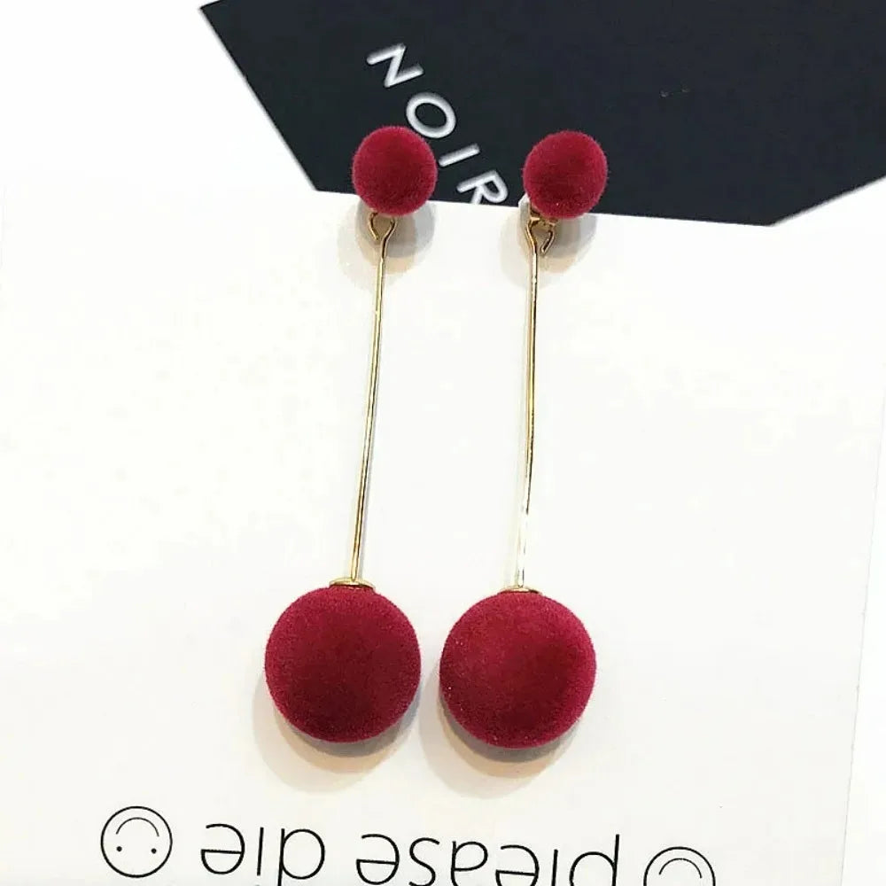 Velvet Red Black Round Tassel Drop Earrings