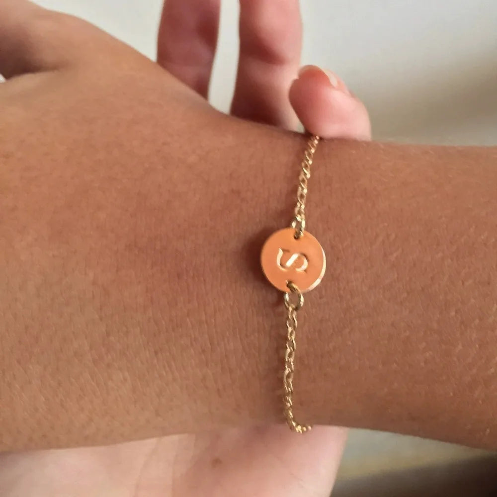 Simple Gold Color Letter Name Initial Bracelets