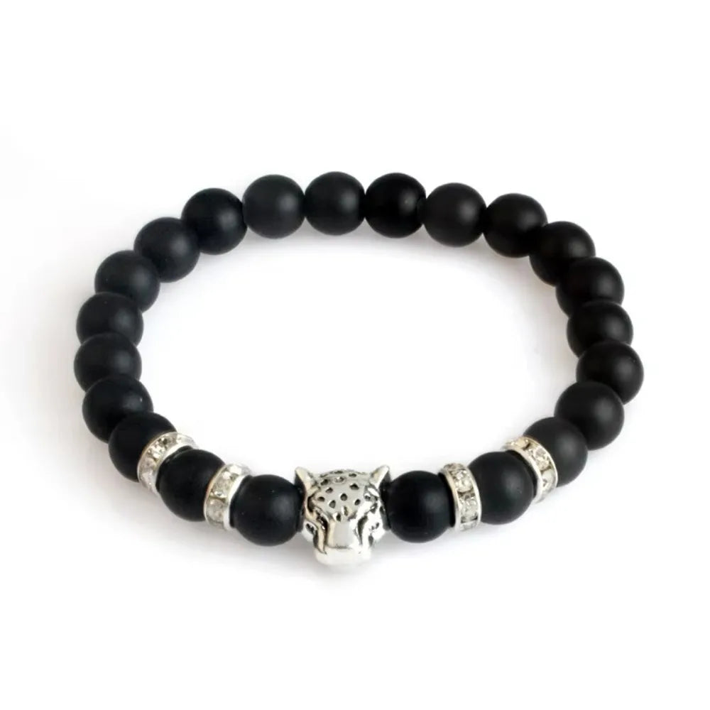Matte Black Onyx Tiger Leopard Beaded Bracelet