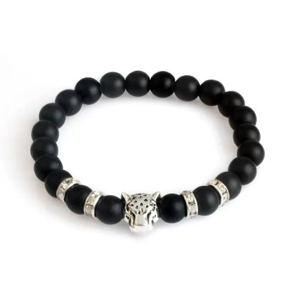 Matte Black Onyx Tiger Leopard Beaded Bracelet