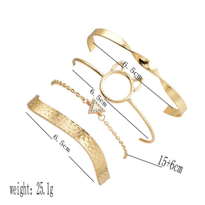5Pcs Punk Chain Moon Leaf Crystal Geometry Open Bracelet Set