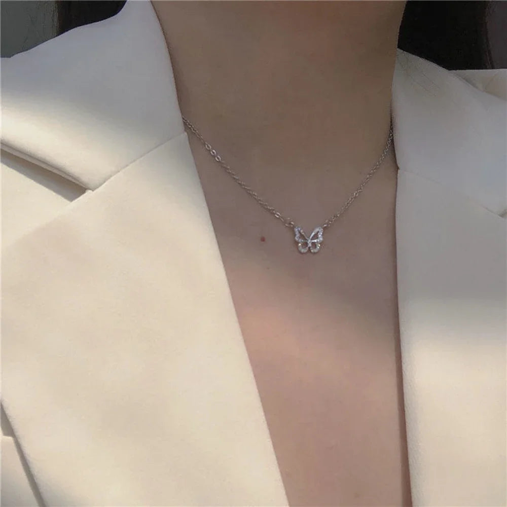 Simple Double Layer Star Moon Charm Necklace