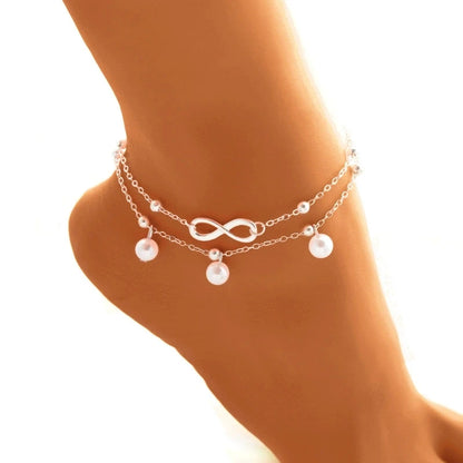Bohemia Retro Pearl Heart Infinity Double-Deck Anklet Set