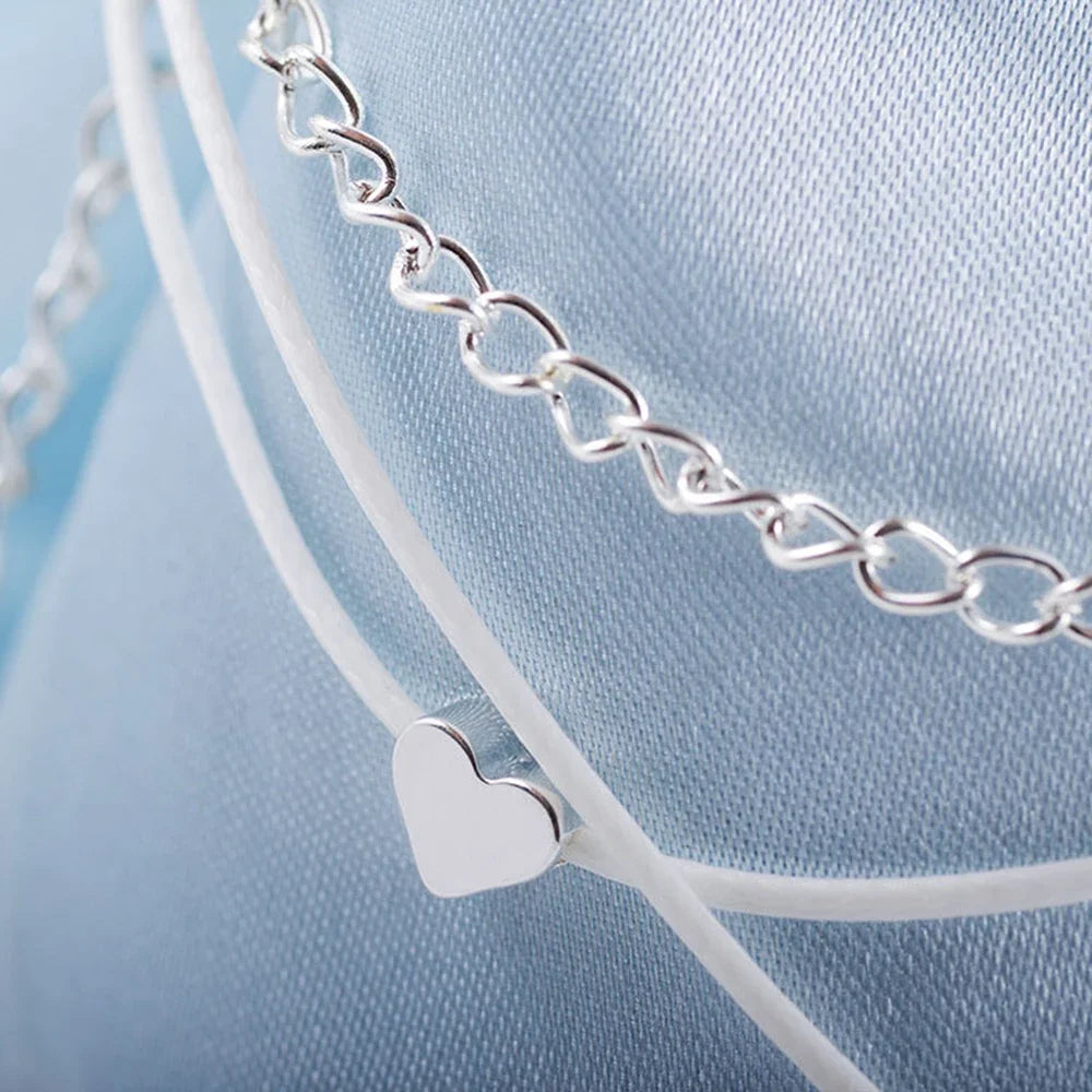 Bohemian Silver Color Heart Anklet